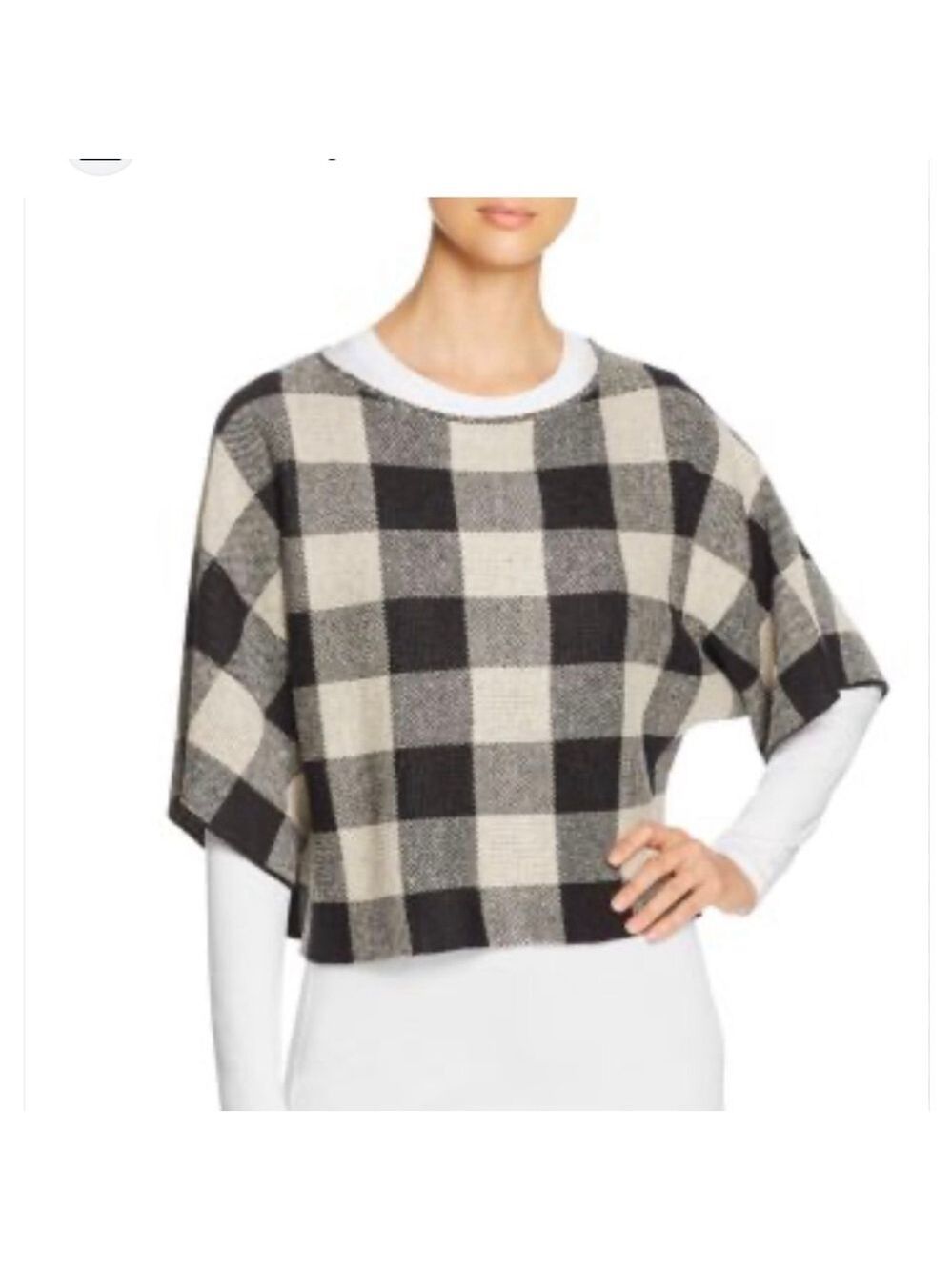 Women's Eileen Fisher Buffalo Plaid Cropped Sweater SP Black Beige